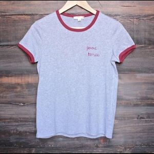 Grey & Maroon Good Times Embroidered Ringer tee